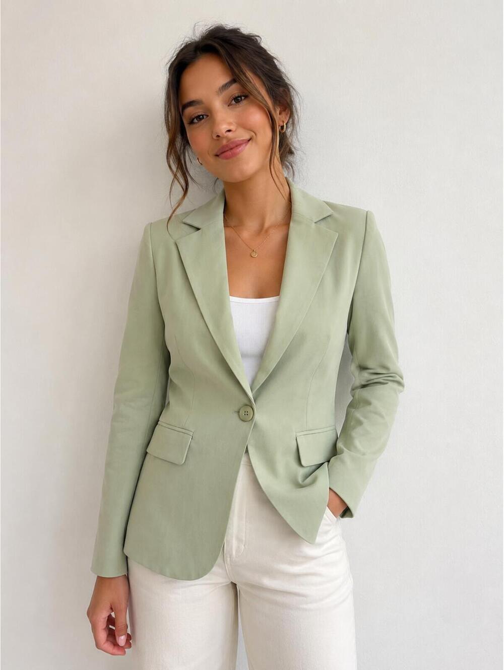 Sage Green Tailored Blazer Jacket | Minimalist Office Siren Career Chic Size S
